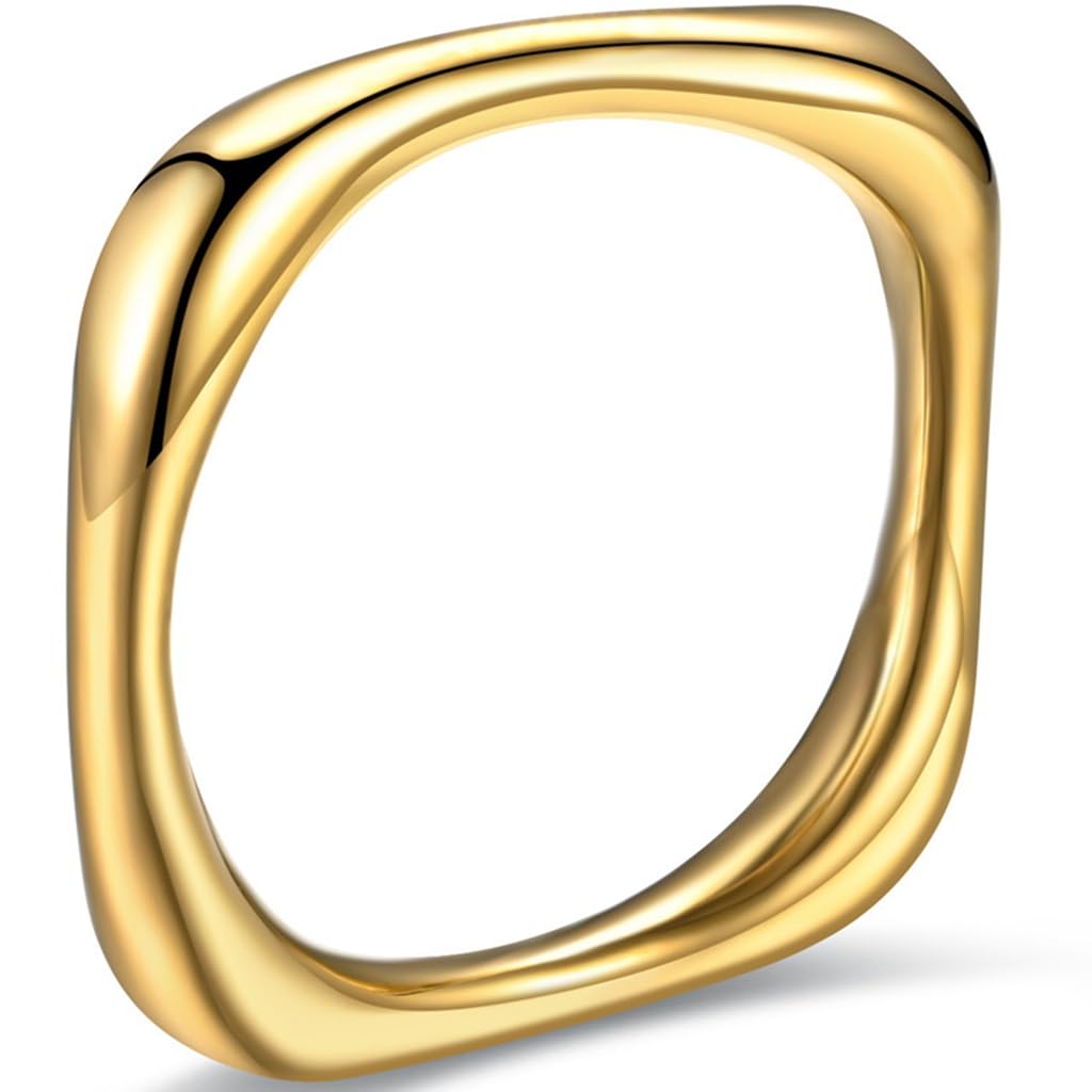 Jude Jewelers 3mm Width Stainless Steel Square Shaped Stacking Wedding Band Promise Statement Ring (Gold 3)