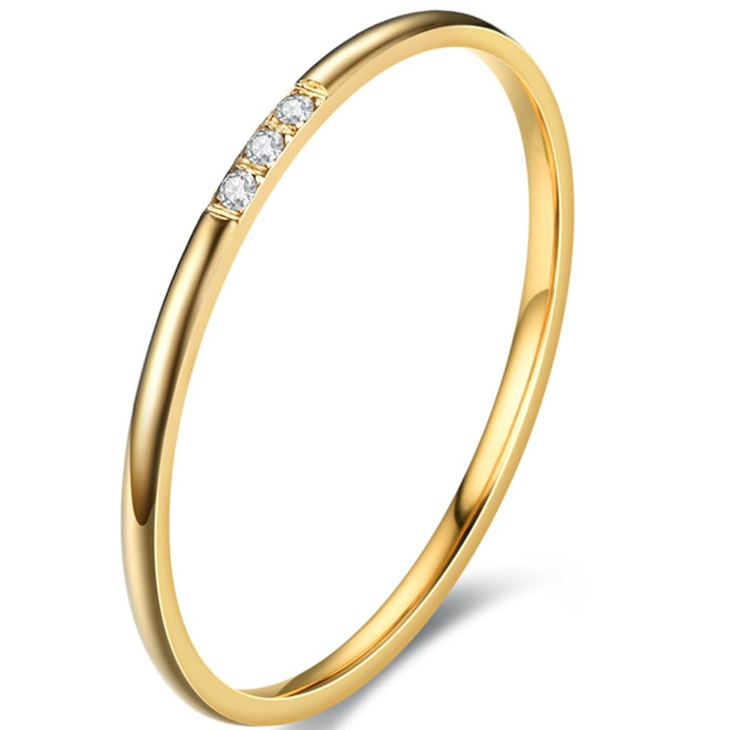 Jude Jewelers 1mm Stainless Steel Thin Stackable Three Stones Eternity Wedding Band Ring (Gold 11)