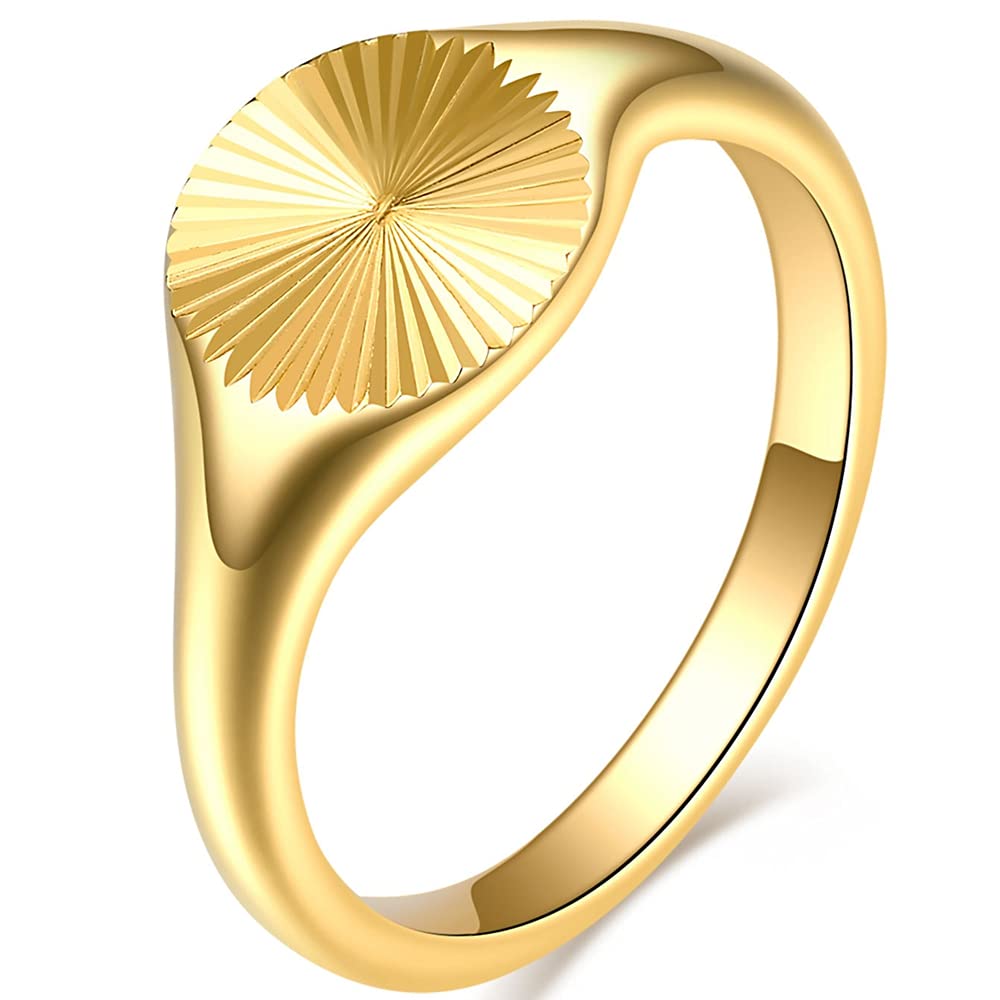 Jude Jewelers Stainless Steel Round Signet Style Sunshine Pattern Cocktail Party Promise Statement Holiday Ring (Gold 11)
